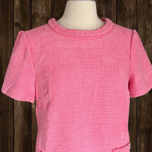Eliza J Braided Trim Boucle Shift Dress Sz 12 Pink Peach Color Lined 60ties $158 - Picture 3 of 12